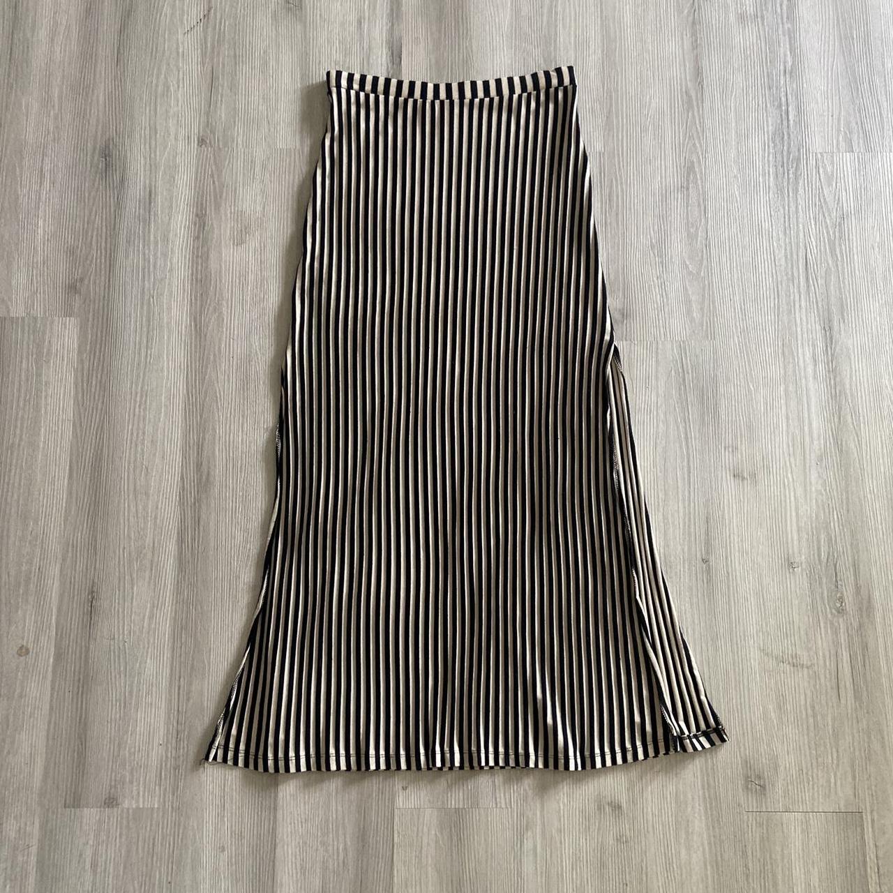 Striped Maxi Skirt Cream & Black Size L Has slits on... - Depop