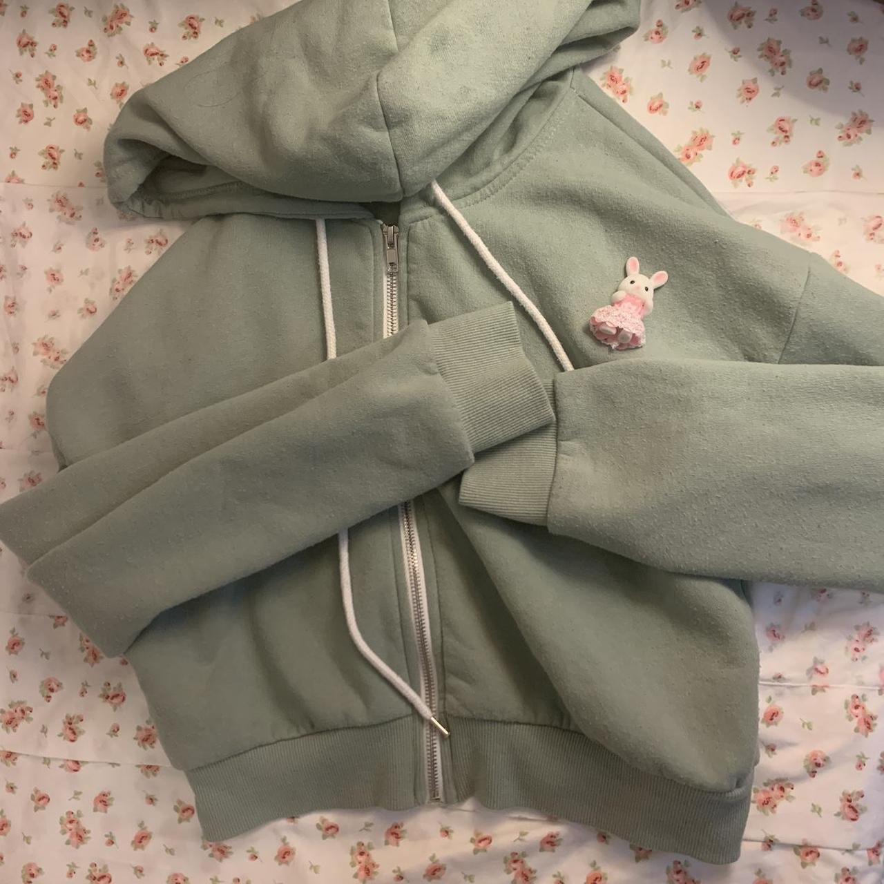 mint light green and white cropped soft zip up