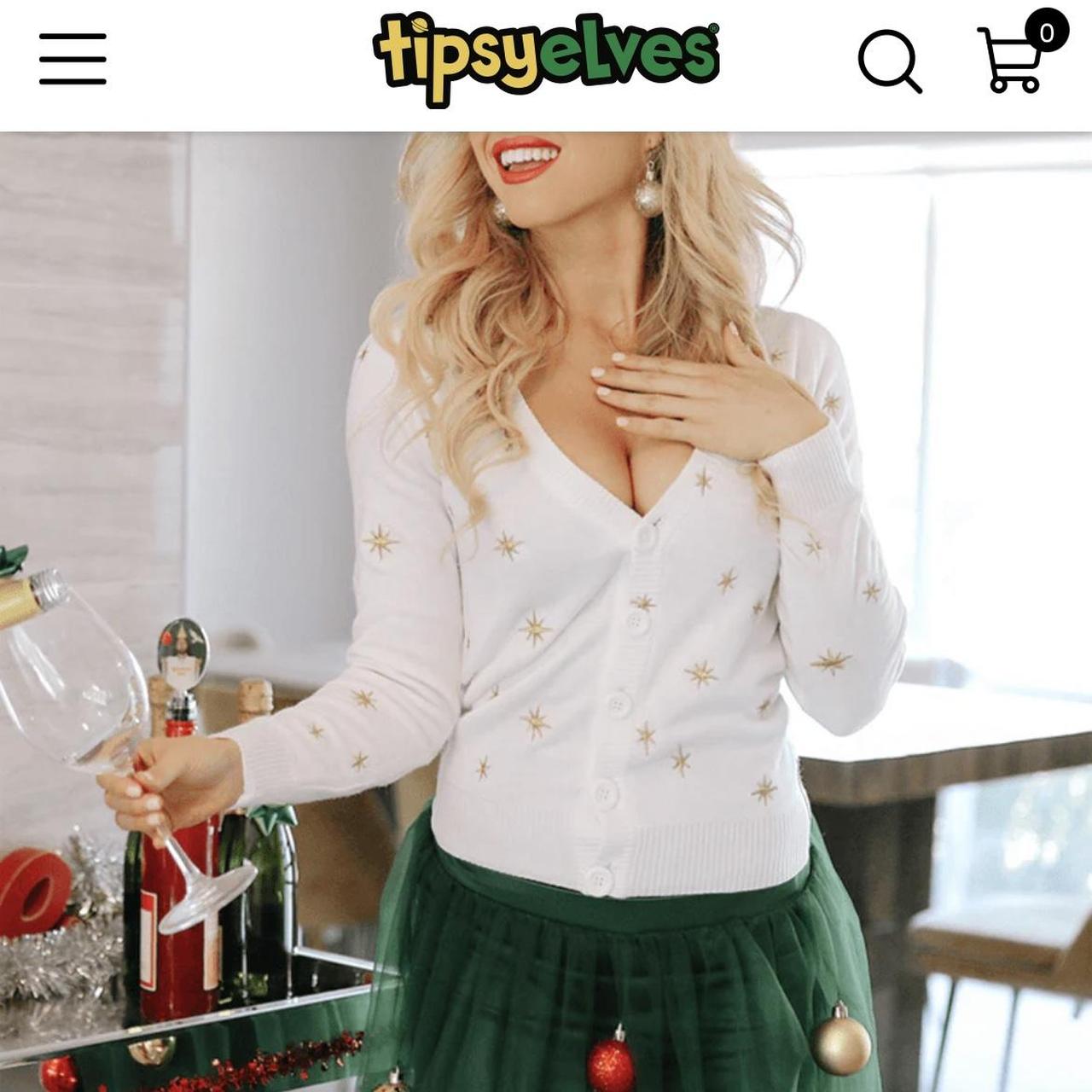 Tipsy elves gold star button up Christmas sweater. Depop