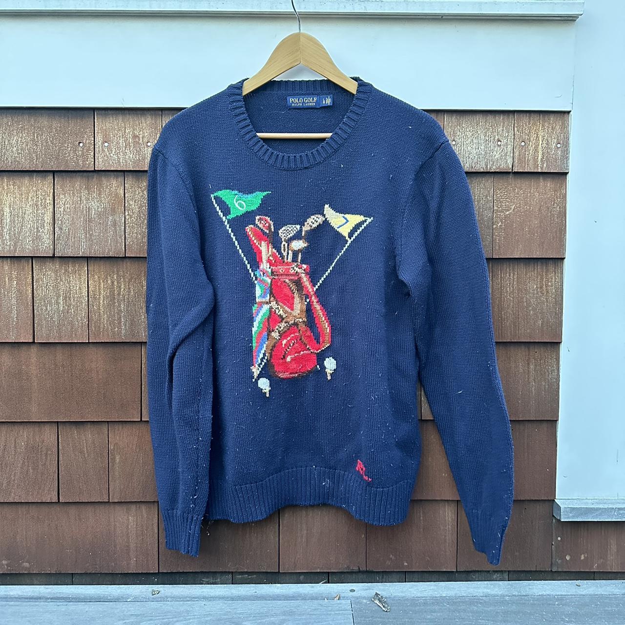 Polo Ralph Lauren Navy Cotten Sweater W Golf Motif Depop