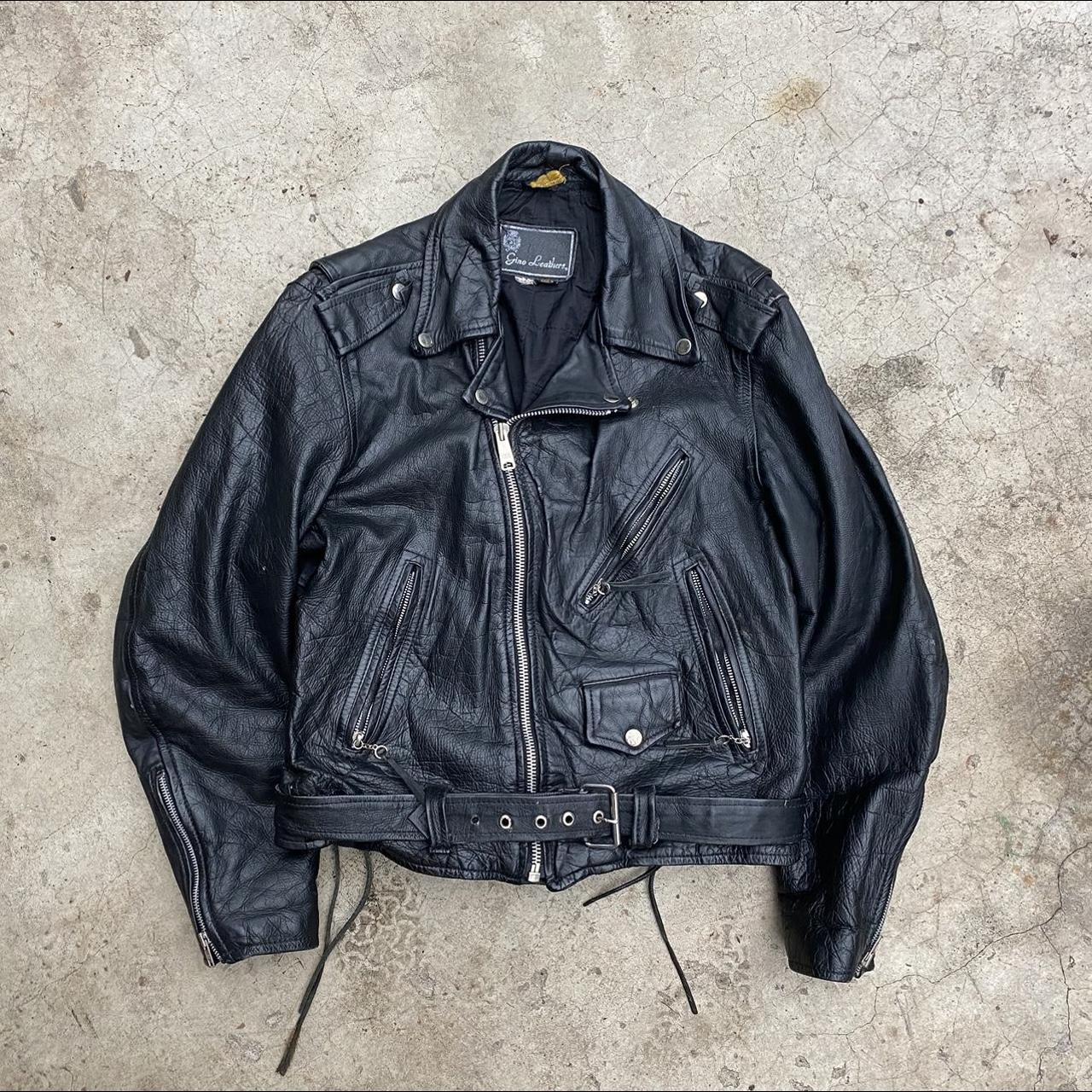 Leather biker jacket 80s leather biker jacket... - Depop