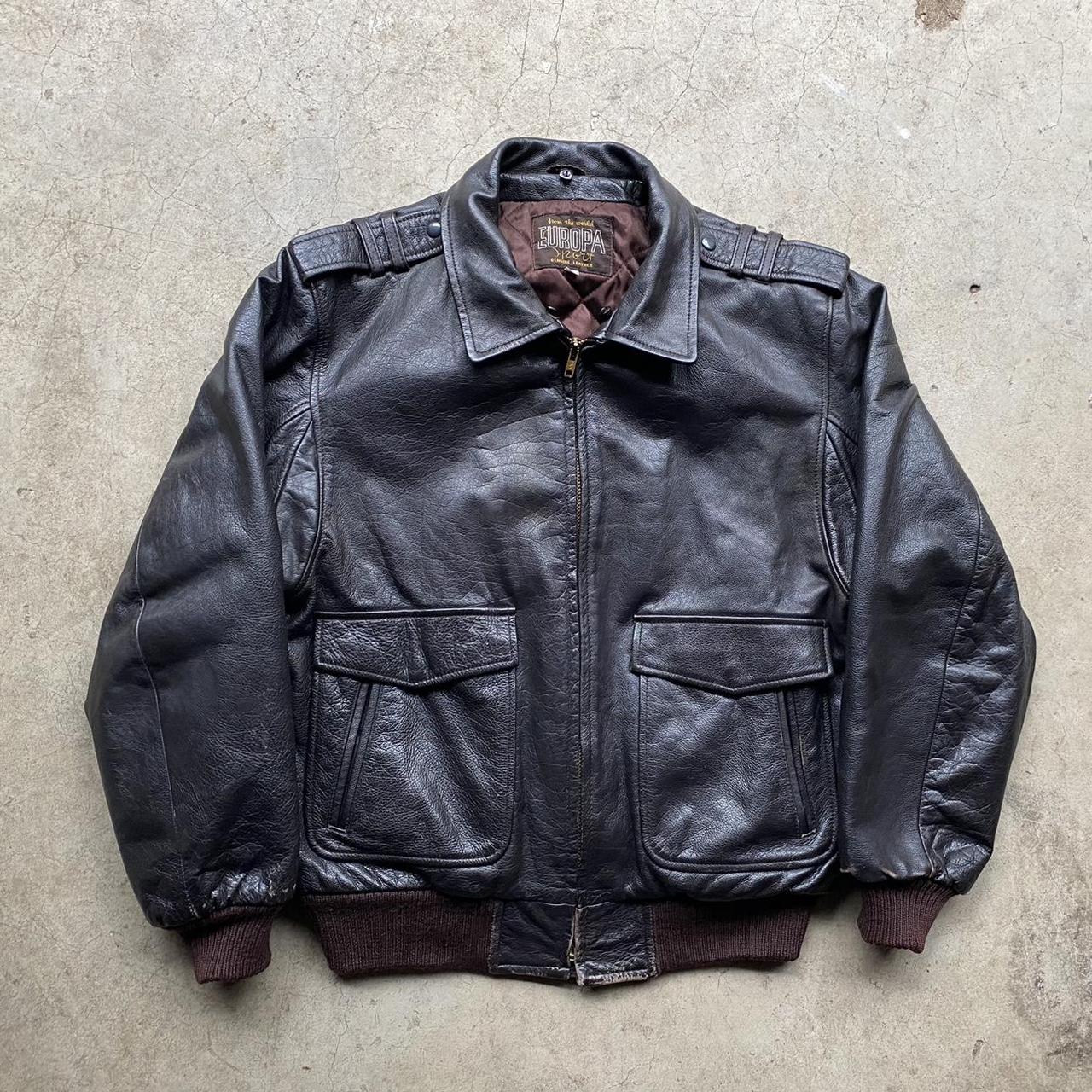 Leather g1 flight jacket style 80s bomber Size 42... - Depop
