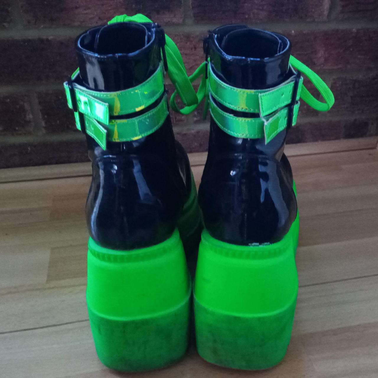 Demonia Shaker 52: Black Patent - UV Neon Green 4½... - Depop