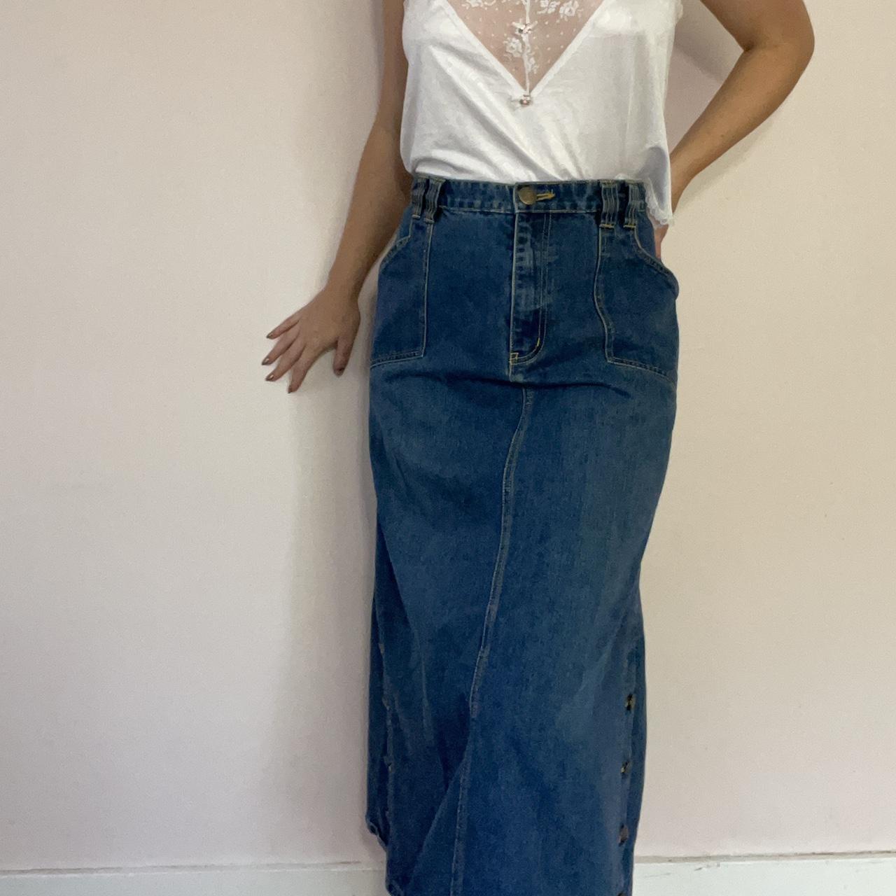 Y2K vintage denim maxi skirt size 36 inches waist... - Depop