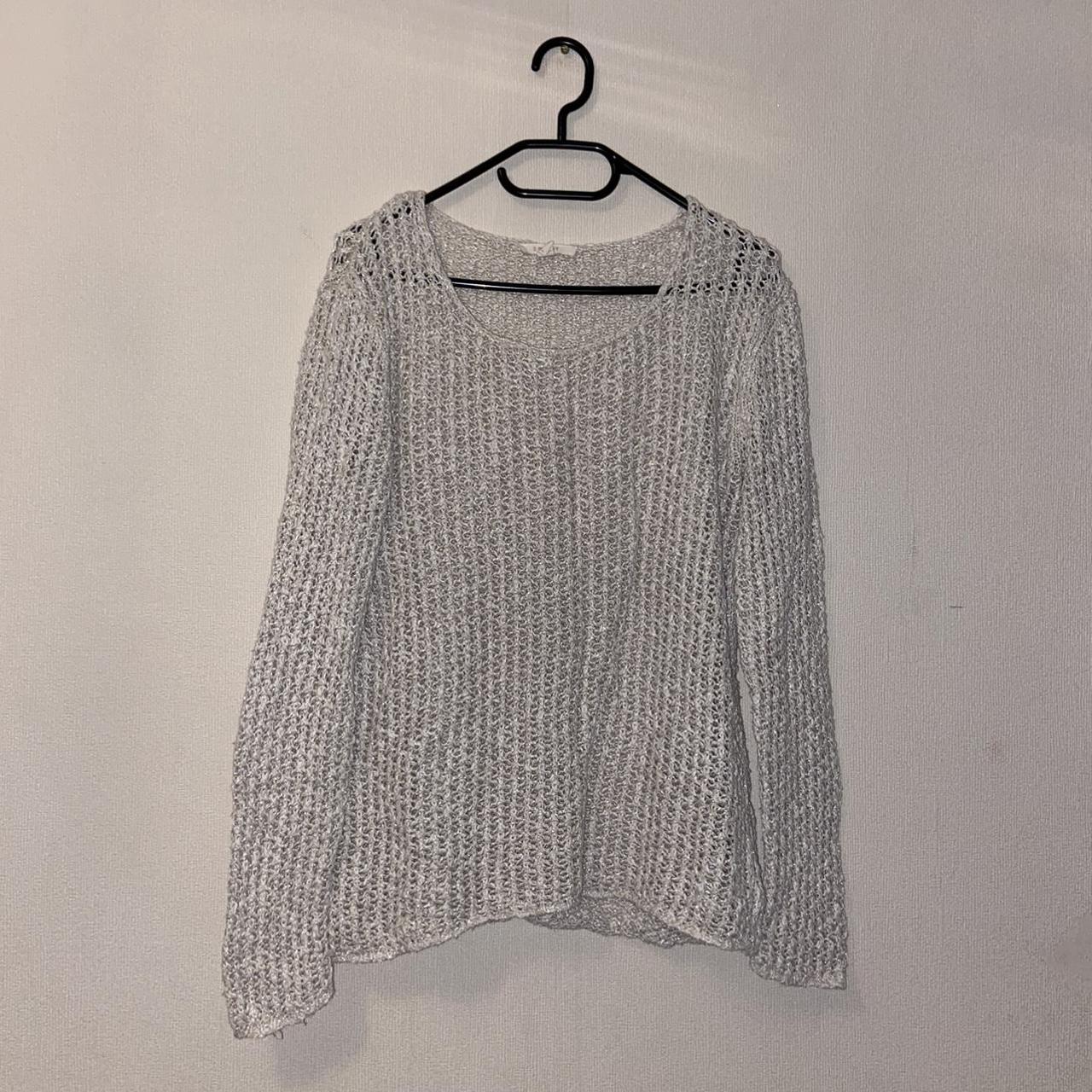 Pullover mit Löchern details glitzer beige - Depop