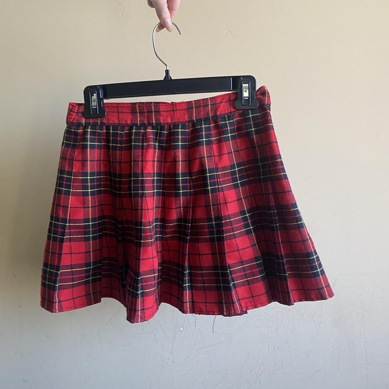 Red plaid pleated mini skirt. Super cute and matches... - Depop