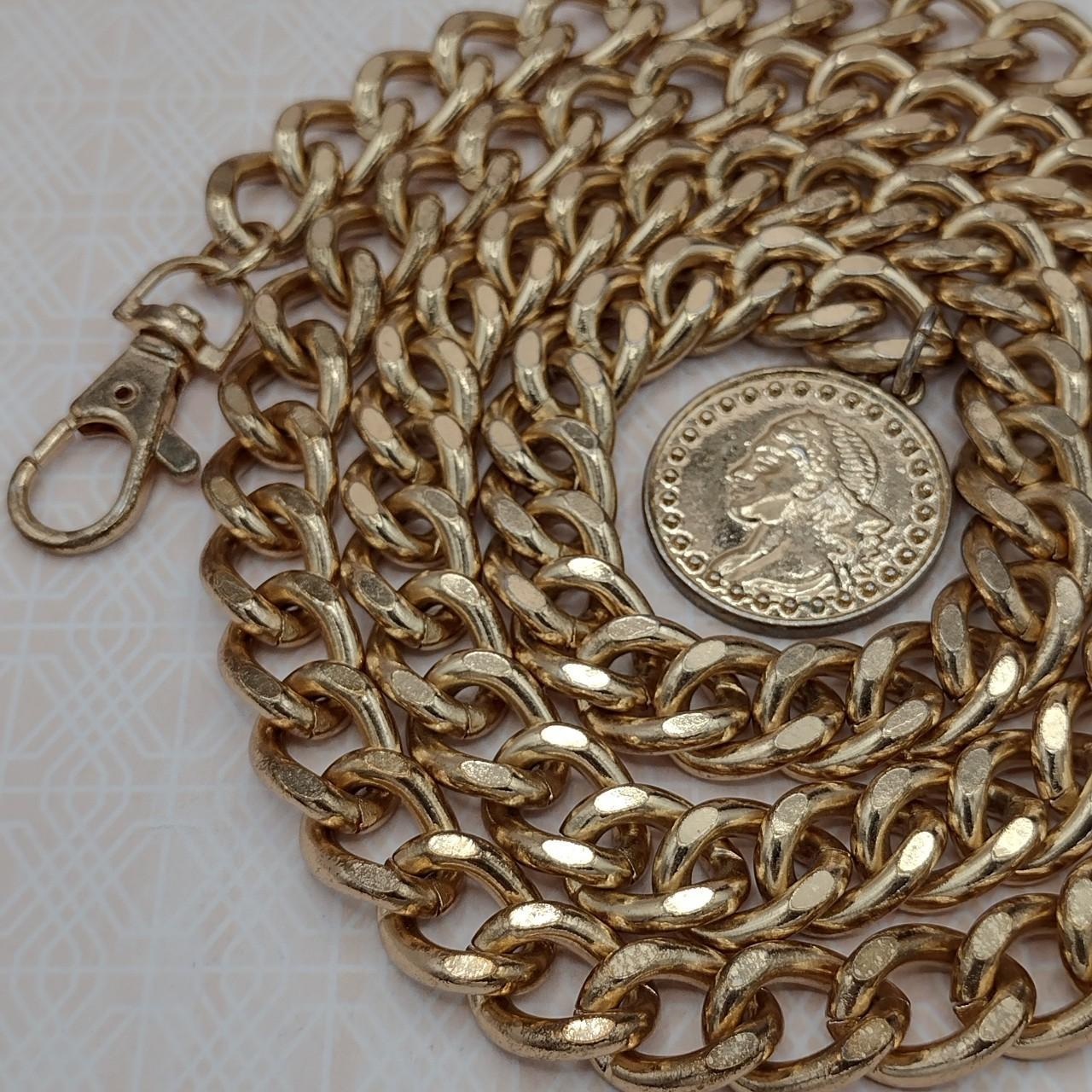 CH08 Goldtone Flat Curb Chain Fashion Belt with... Depop