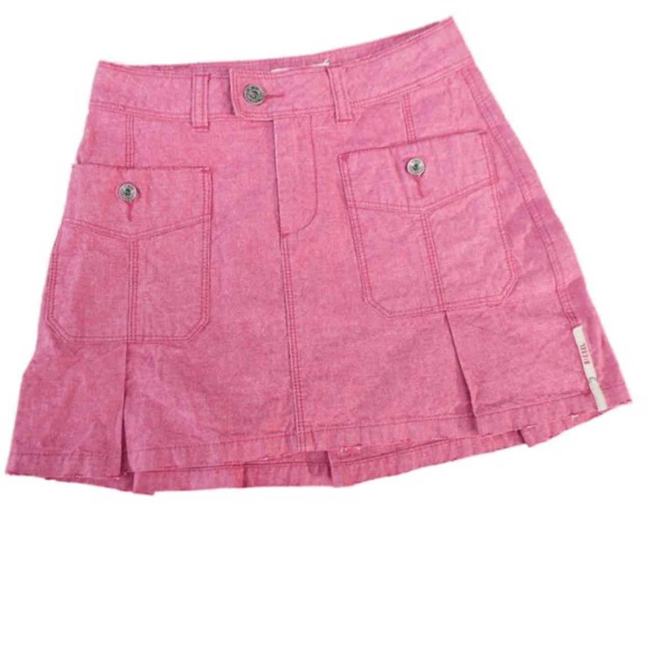 Diesel Mini Skirt Pink Denim Logo Hardware Pleated... - Depop