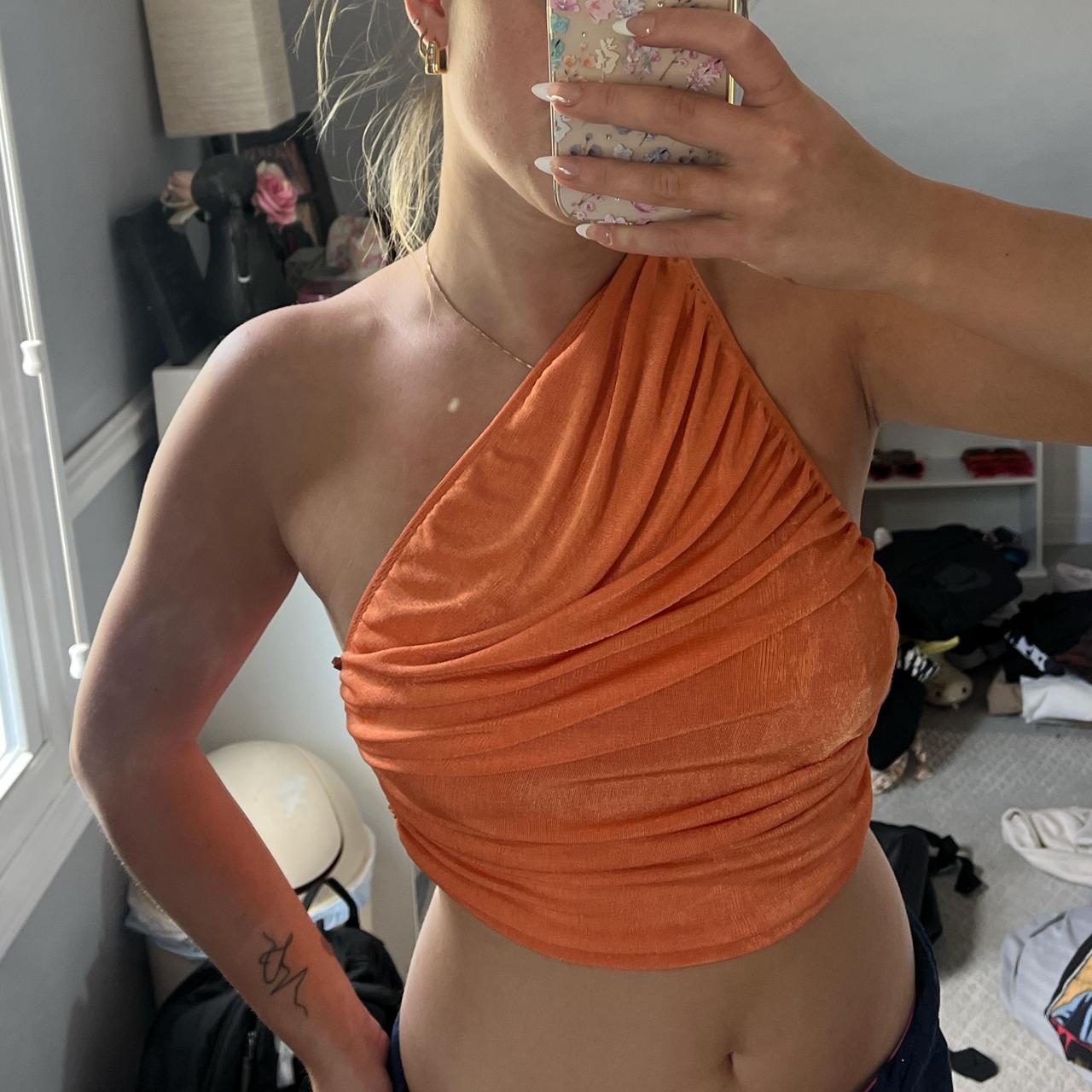 Lioness orange one shoulder crop top #festivalvibes Depop