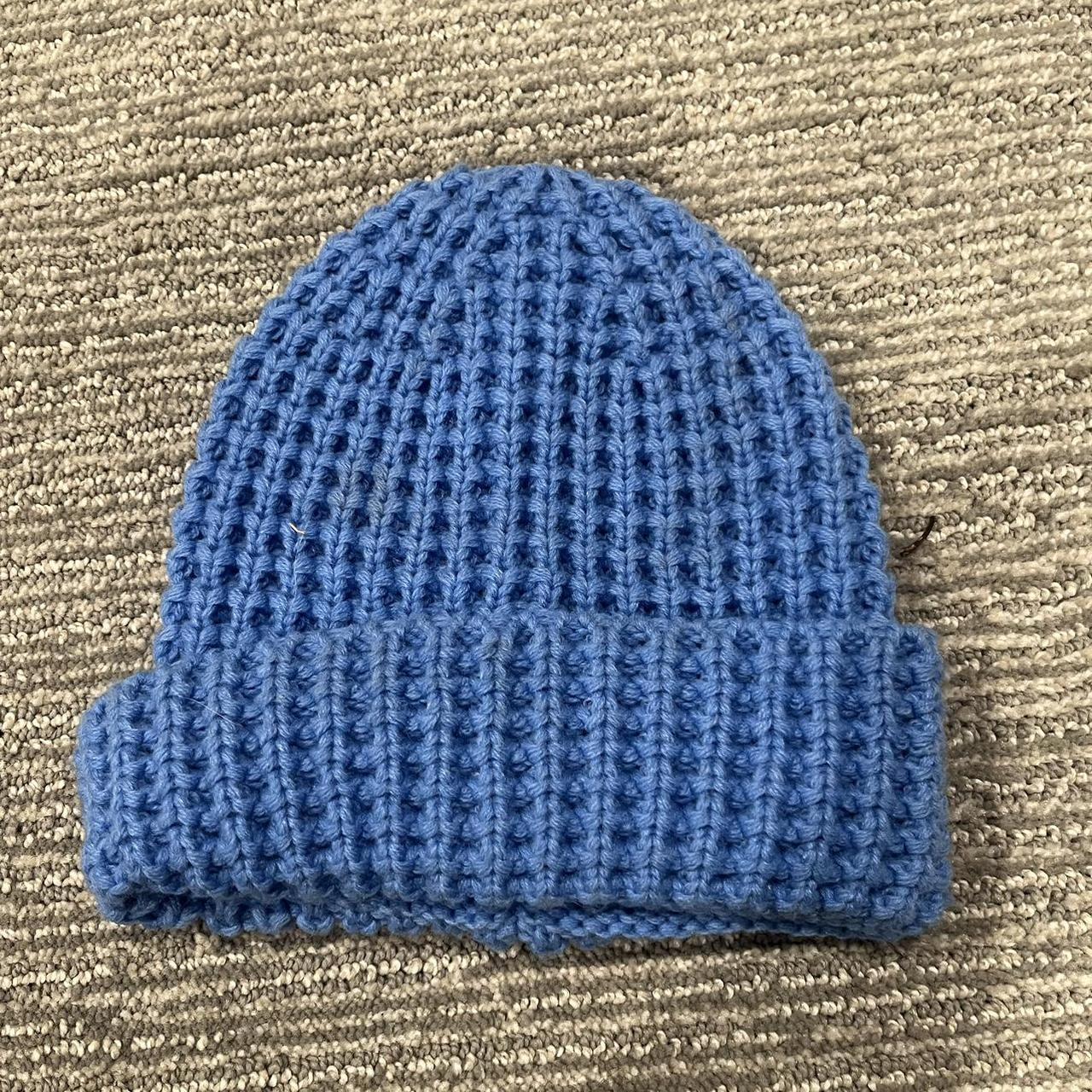 cute baby blue knit beanie one size fits... - Depop