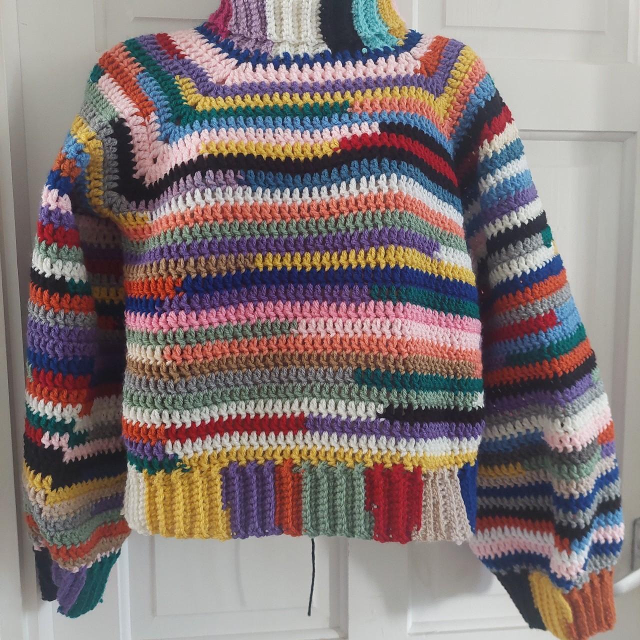 Handmade crochet jumper raglan turtle neck Size... Depop