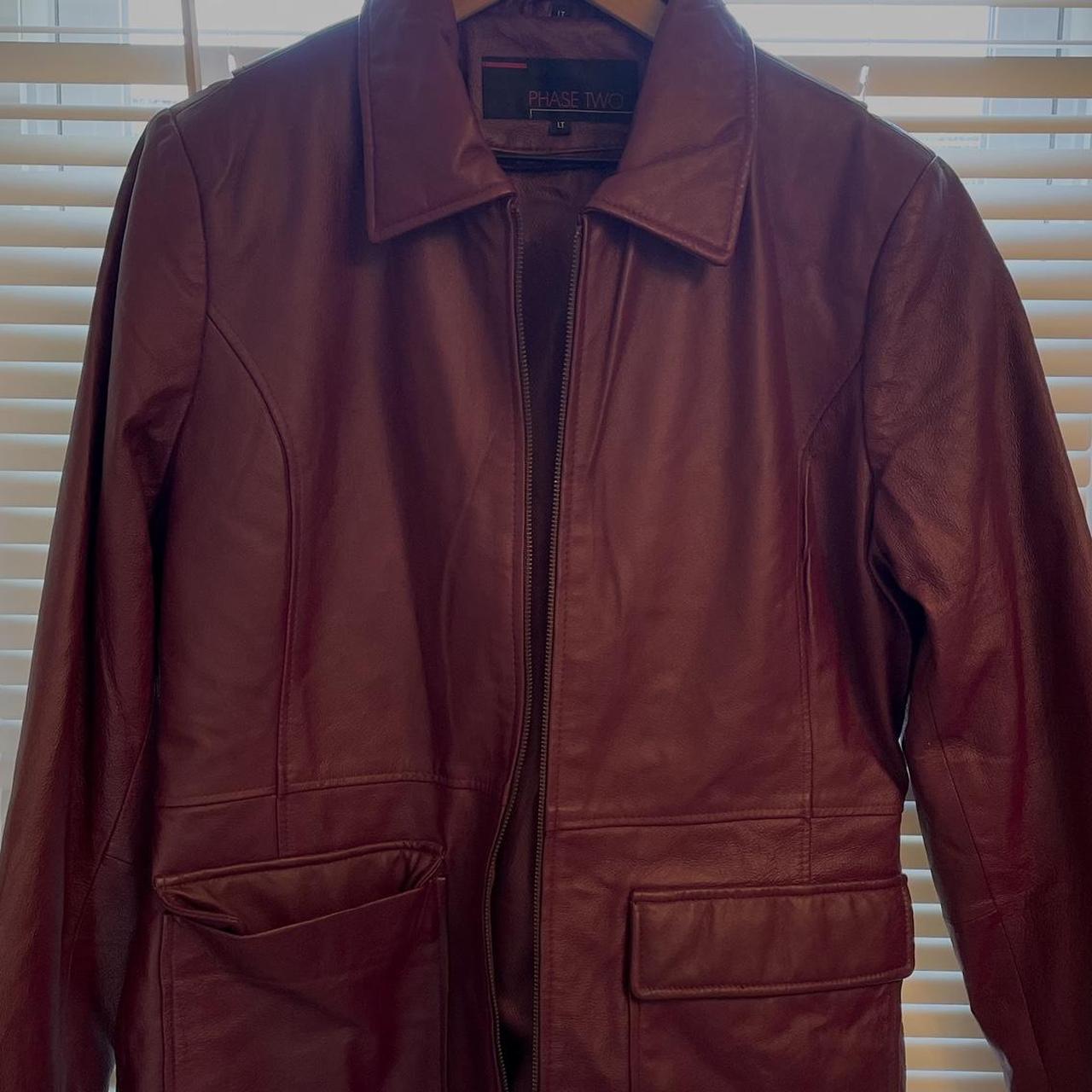 RED LEATHER JACKET Dark red jacket with front... - Depop