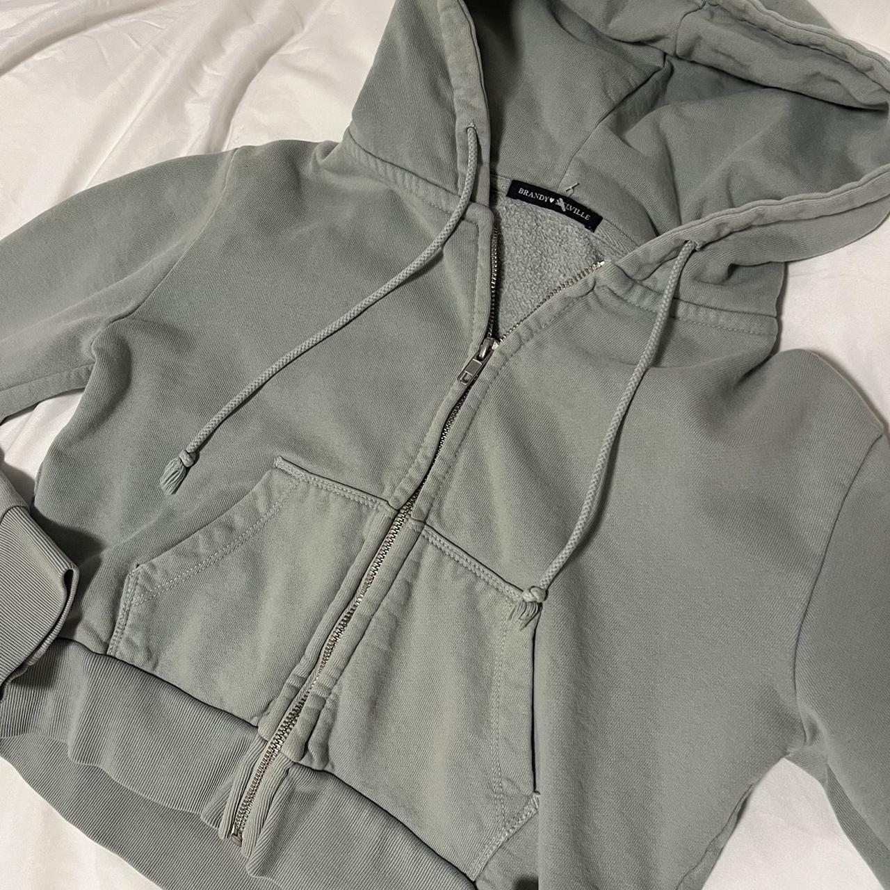Brandy Melville Women's Green and White Hoodie Depop