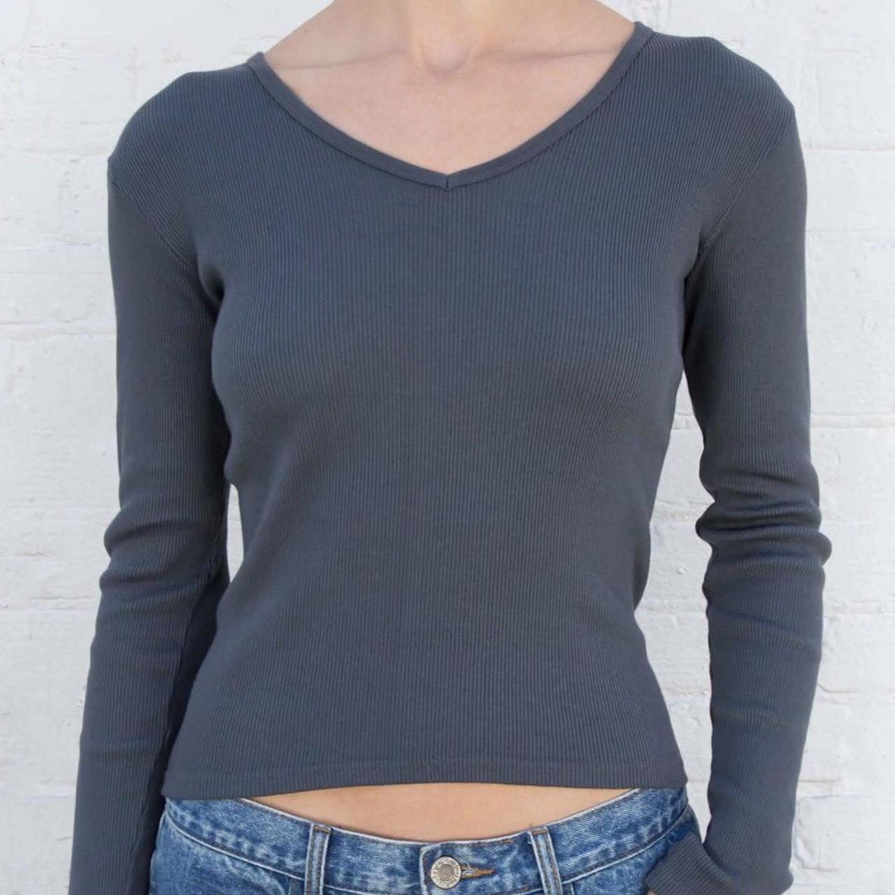 Navy/grey brandy Melville v neck long sleeve... Depop