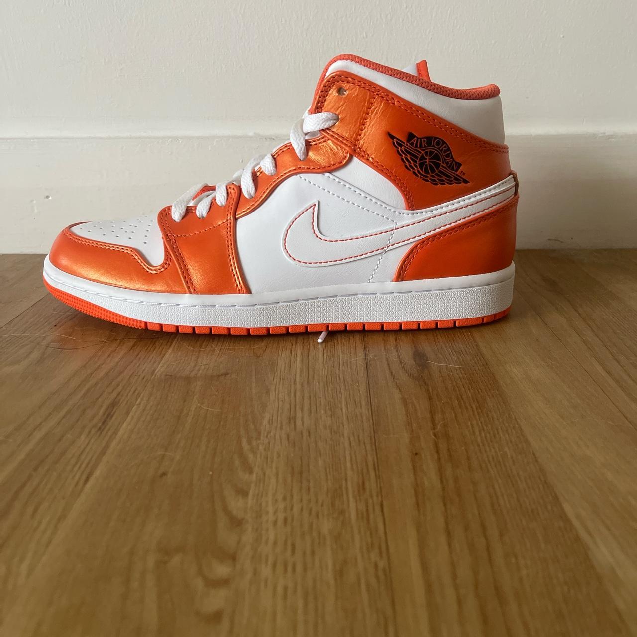 mint condition jordan one mid orange and white size... - Depop