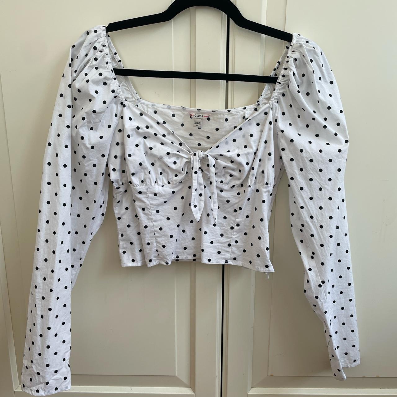 Guess polka dot crop top. Square neckline with tie.... - Depop