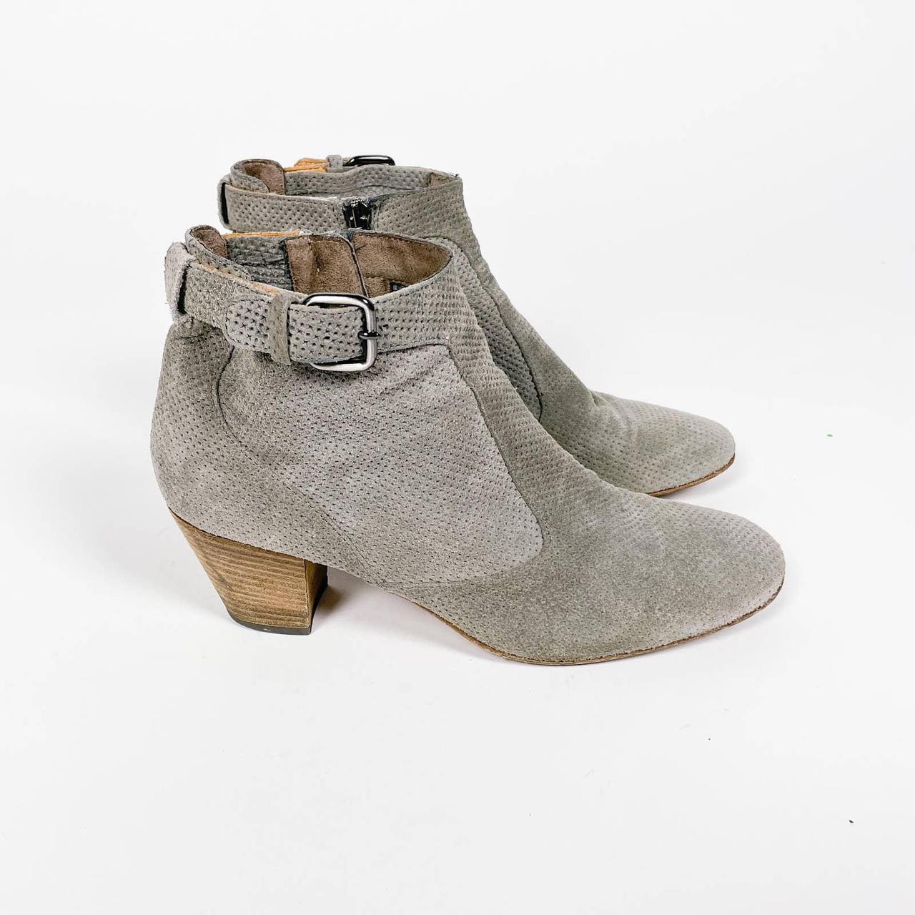 Aquatalia Perforated Suede Booties Heeled Boots Grey Depop