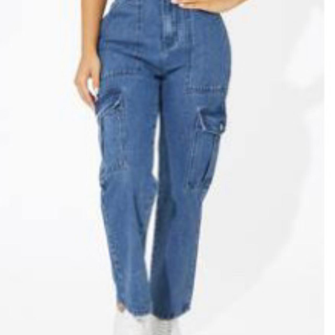 High Waisted Flap Pocket Cargo Jeans