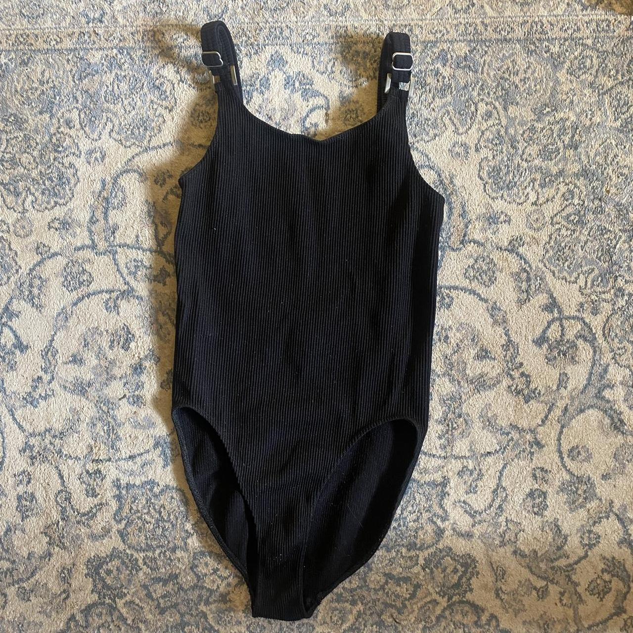 Urban outfitters black ribbed bodysuit with buckle... - Depop