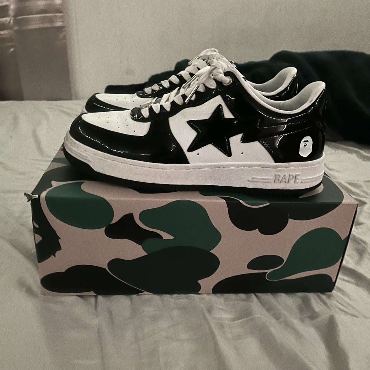 Black White Bape Bapestas Size 10 Comes With... - Depop