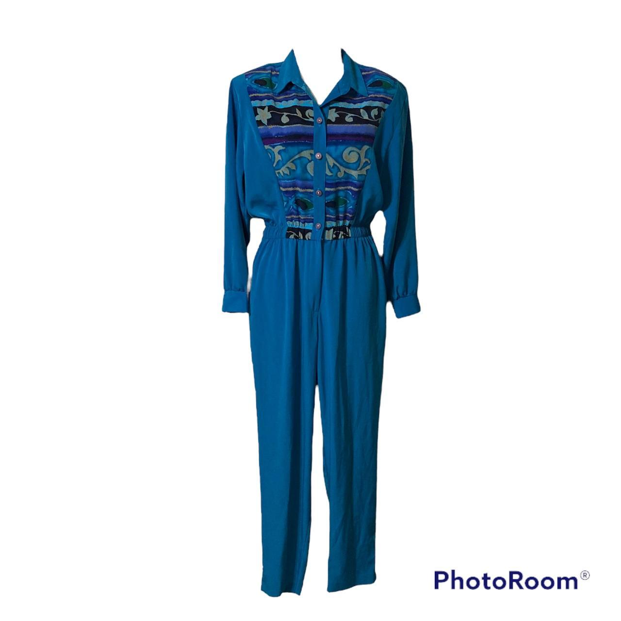 Women's Blue and Green Jumpsuit Depop