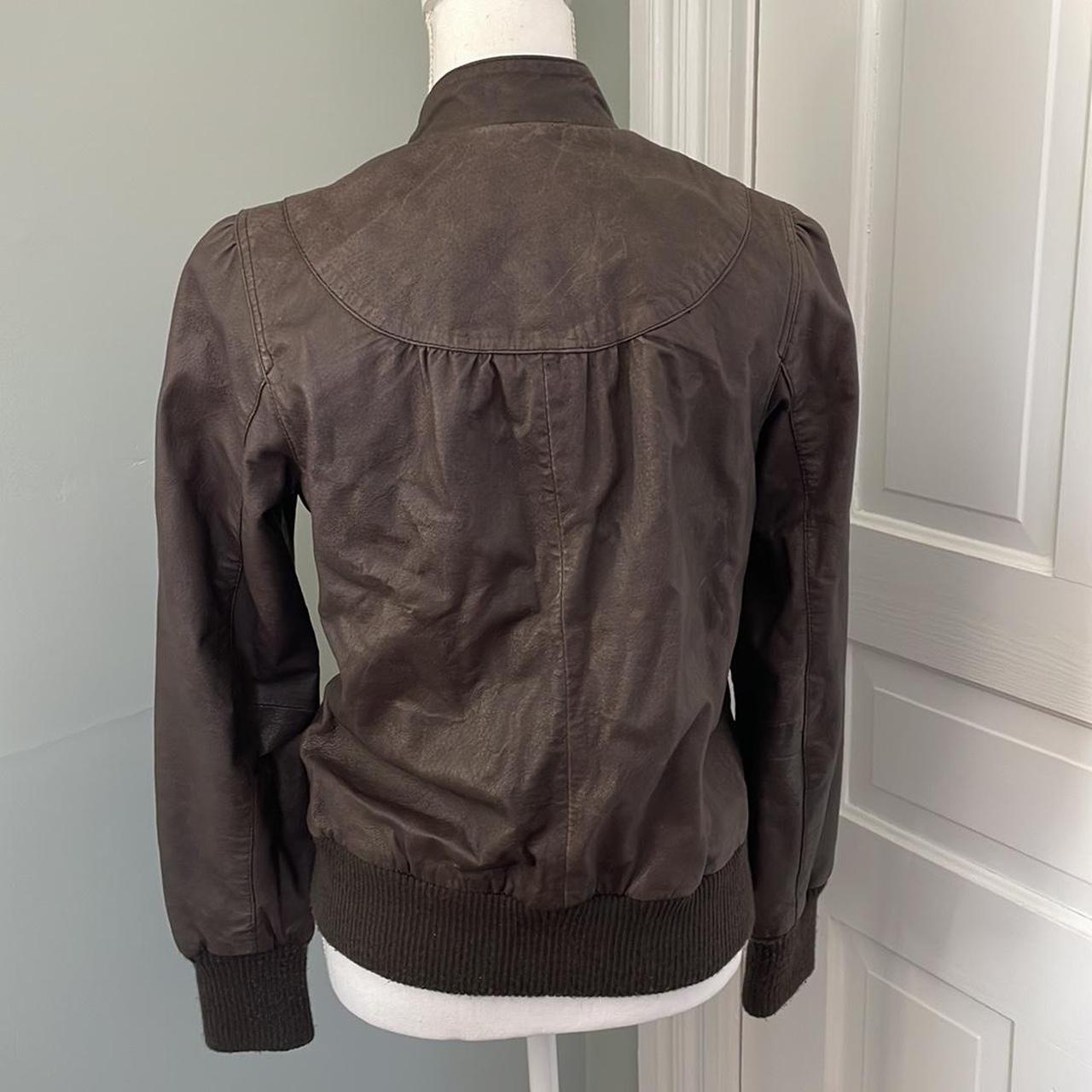 Kookai brown leather bomber jacket EUC some pilling... - Depop