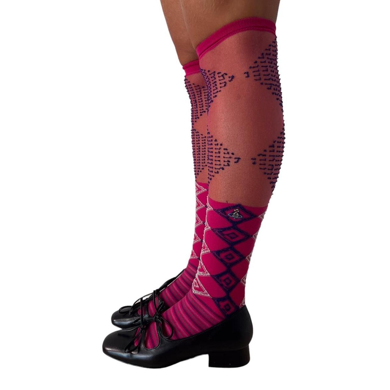 Vivienne Westwood preppy pink argyle high socks Pink... - Depop