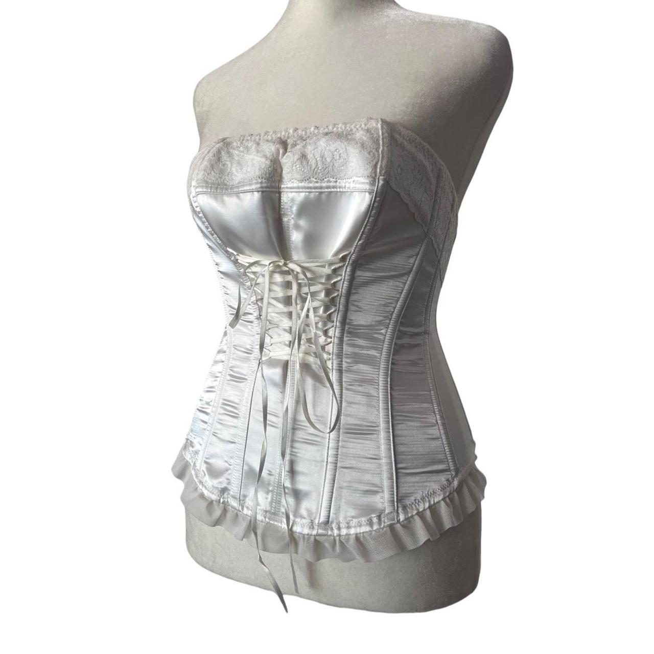 Coquette lace up corset top 2000s shimmer white lace... - Depop