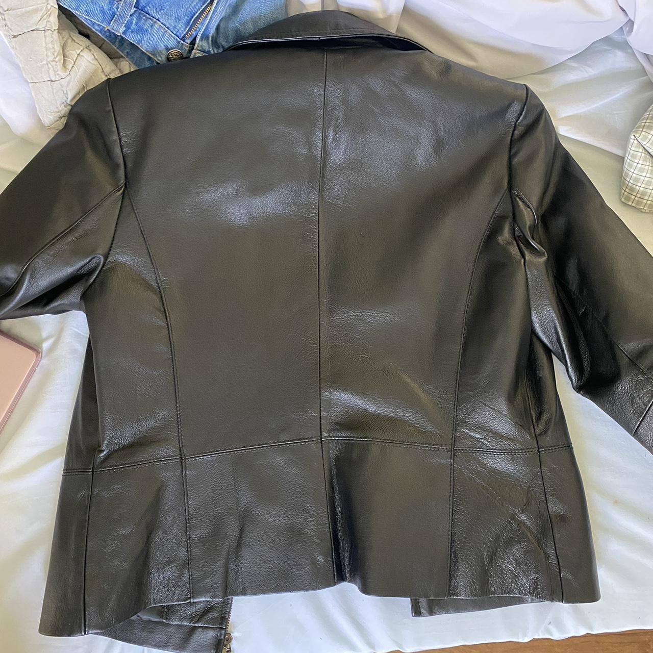 vintage black leather jacket. 90s vibes! I am a size... - Depop