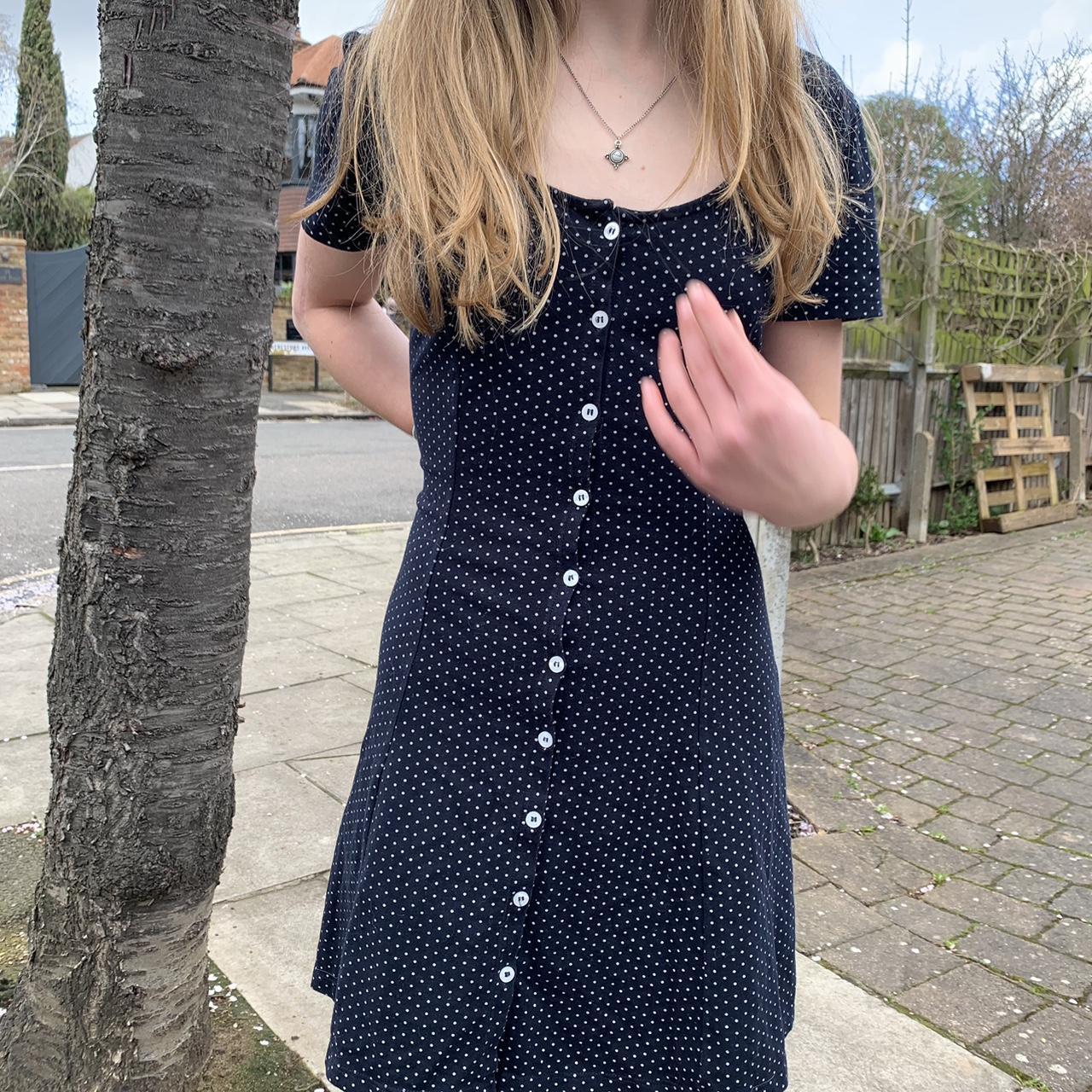 navy polka dot brandy dress perfect for... Depop