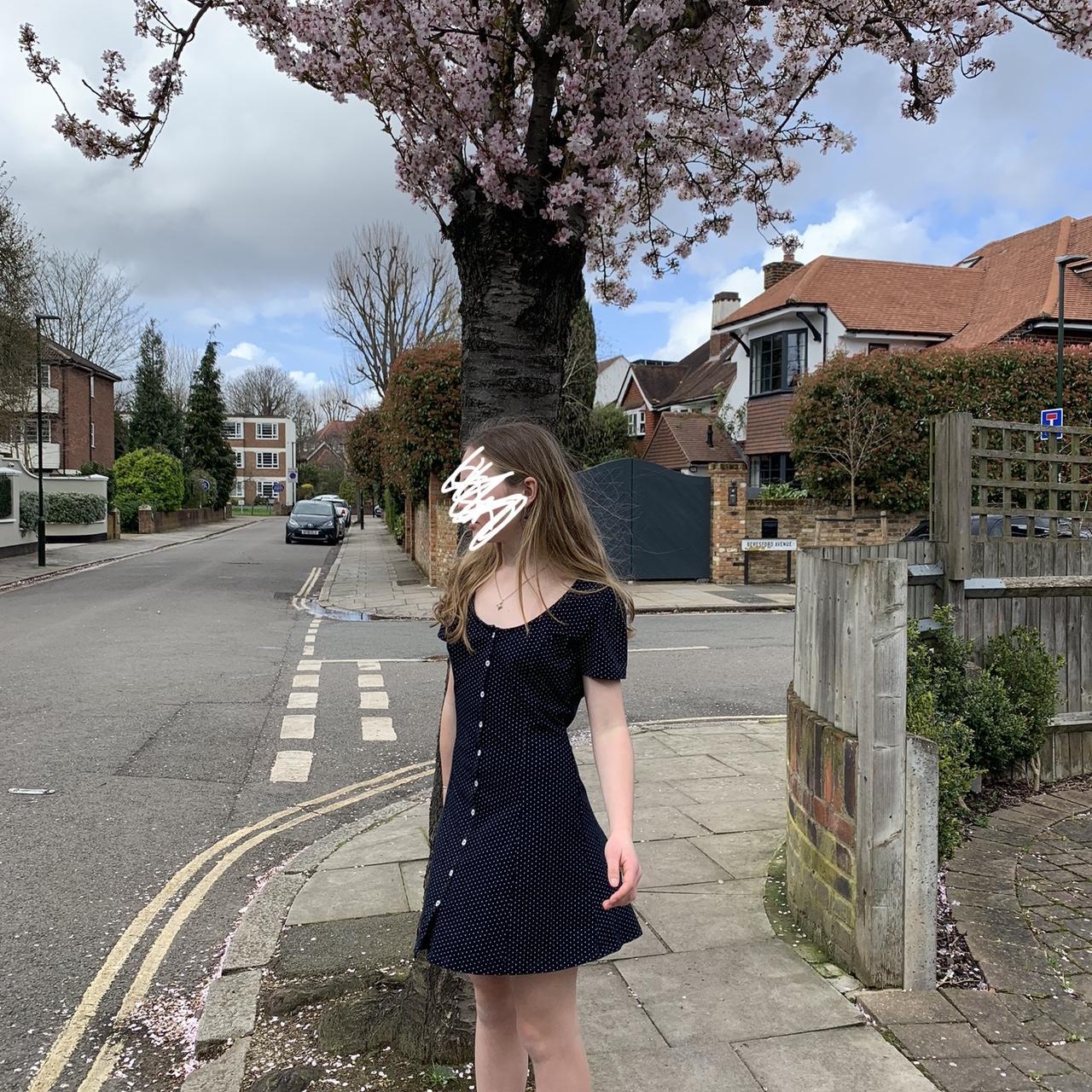 navy polka dot brandy dress perfect for... Depop