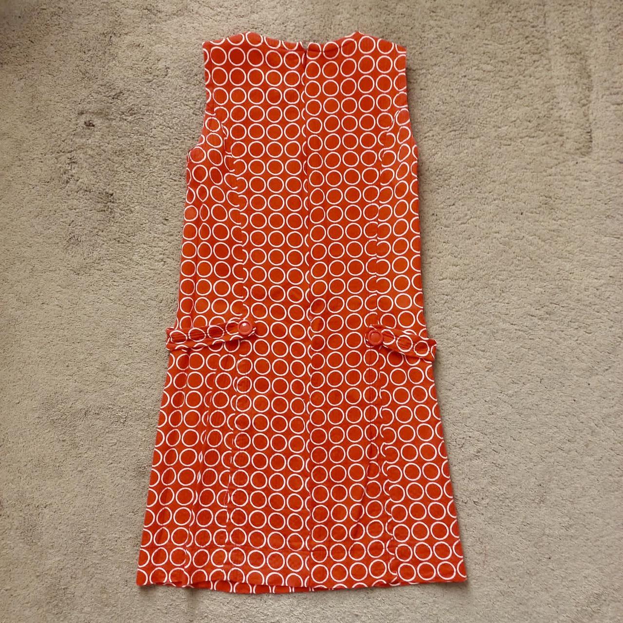 60s shift dress with orange and white circle print... - Depop