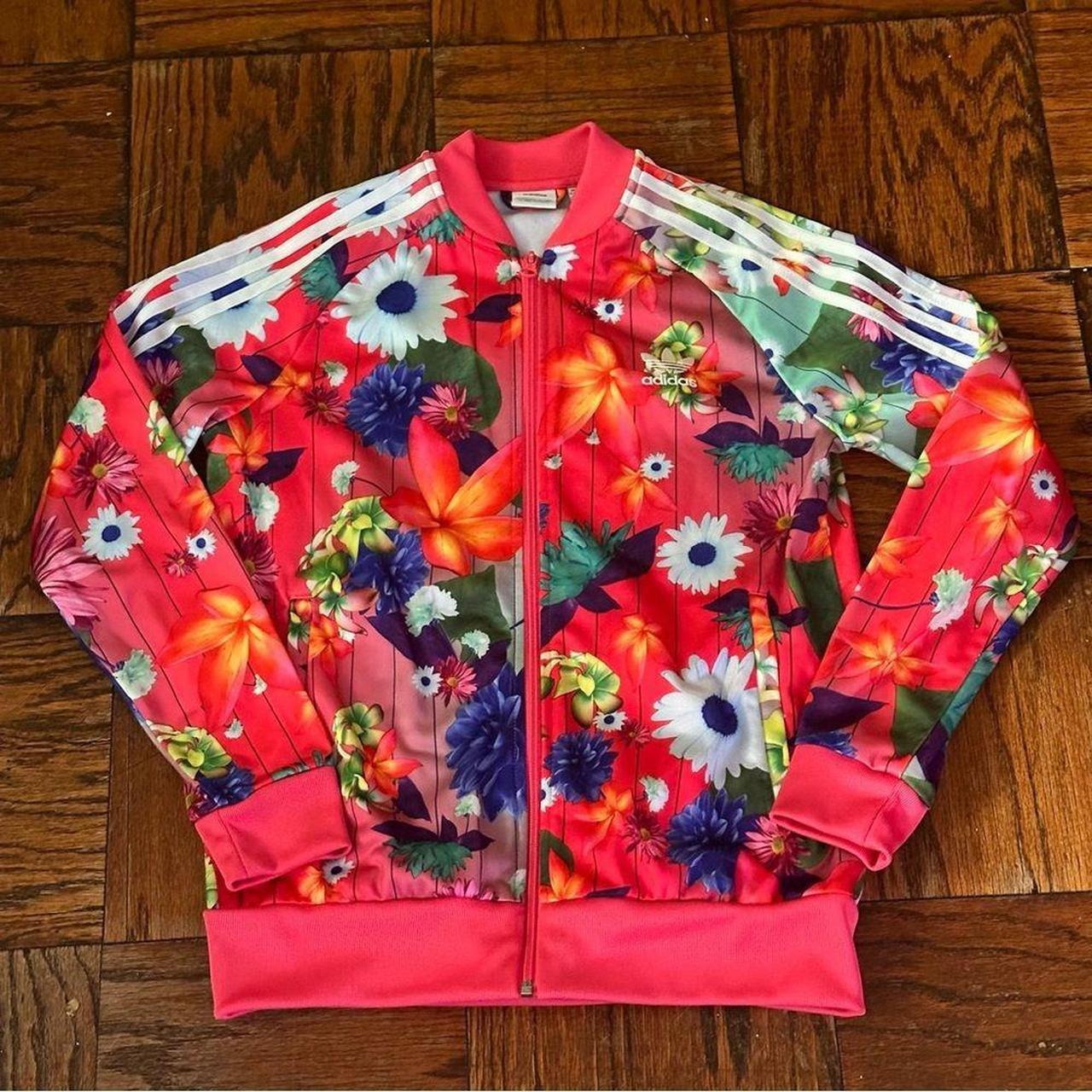 adidas floral athletic jacket full zip windbreaker | Depop