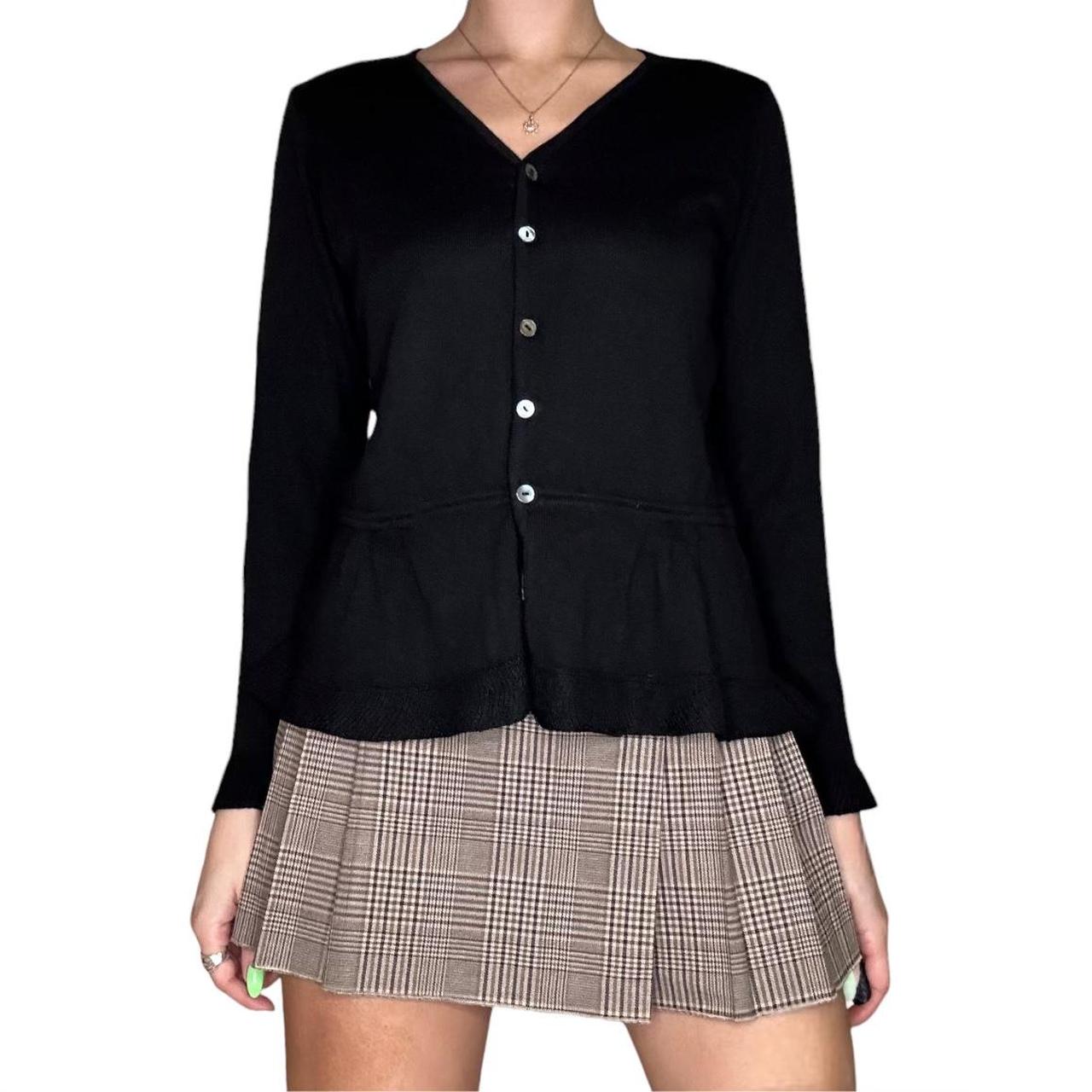 Vintage black cardigan pleated button up knit dark... - Depop