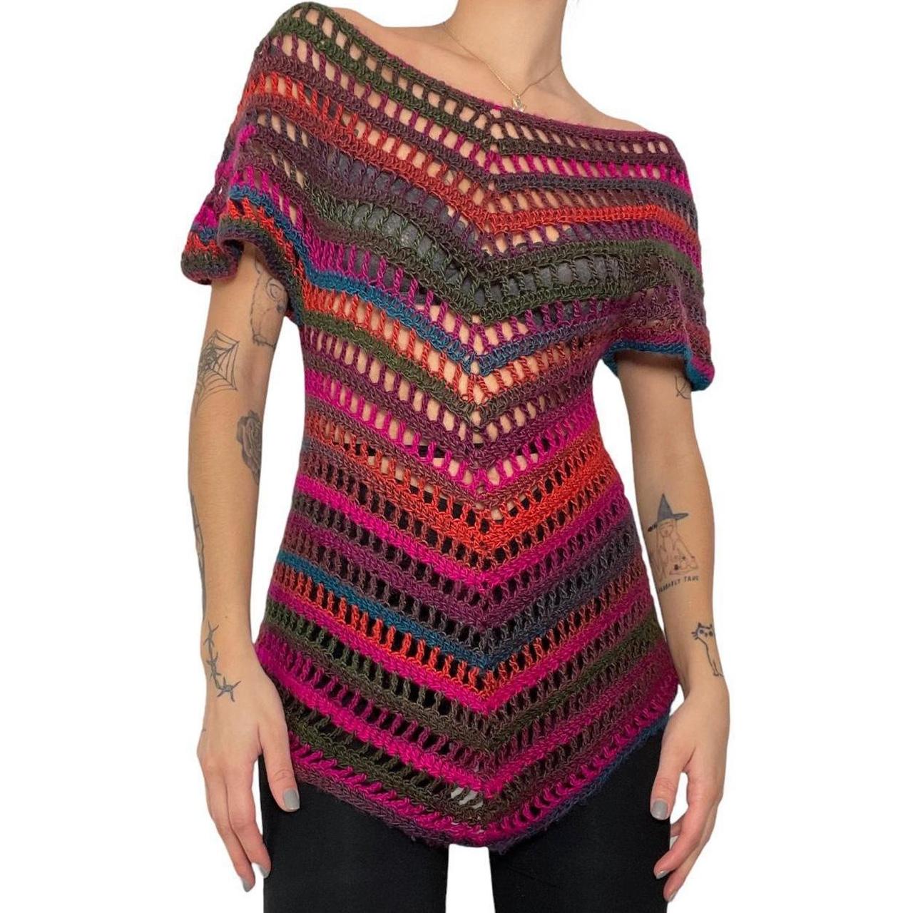 Y2 crochet top off the shoulder asymmetric Depop