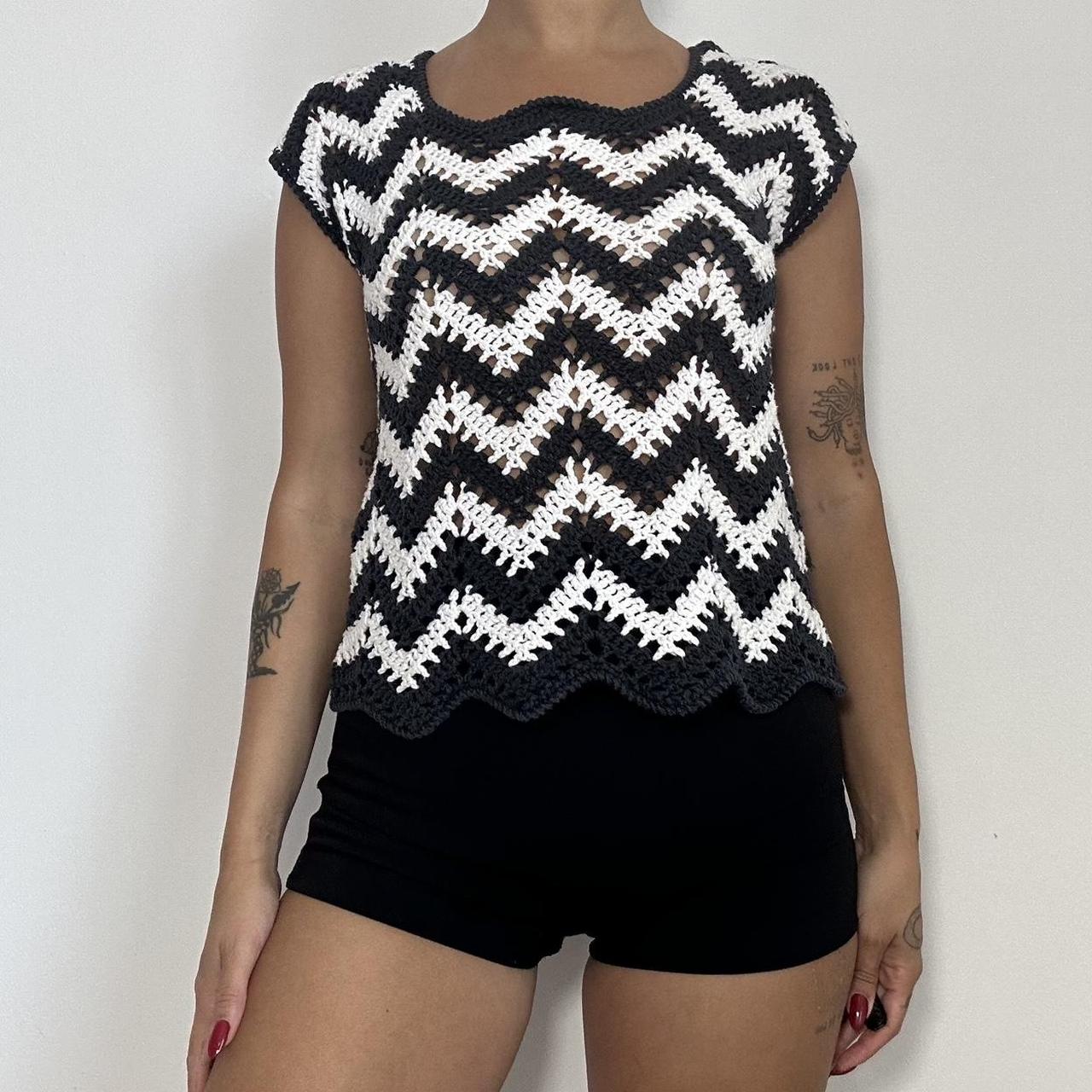 Black white crochet top 2000s Y2K boho knit summer Depop