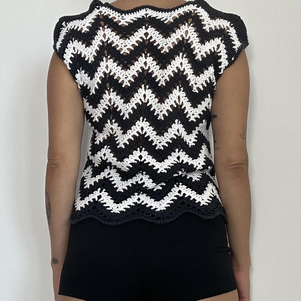 Black white crochet top 2000s Y2K boho knit summer Depop