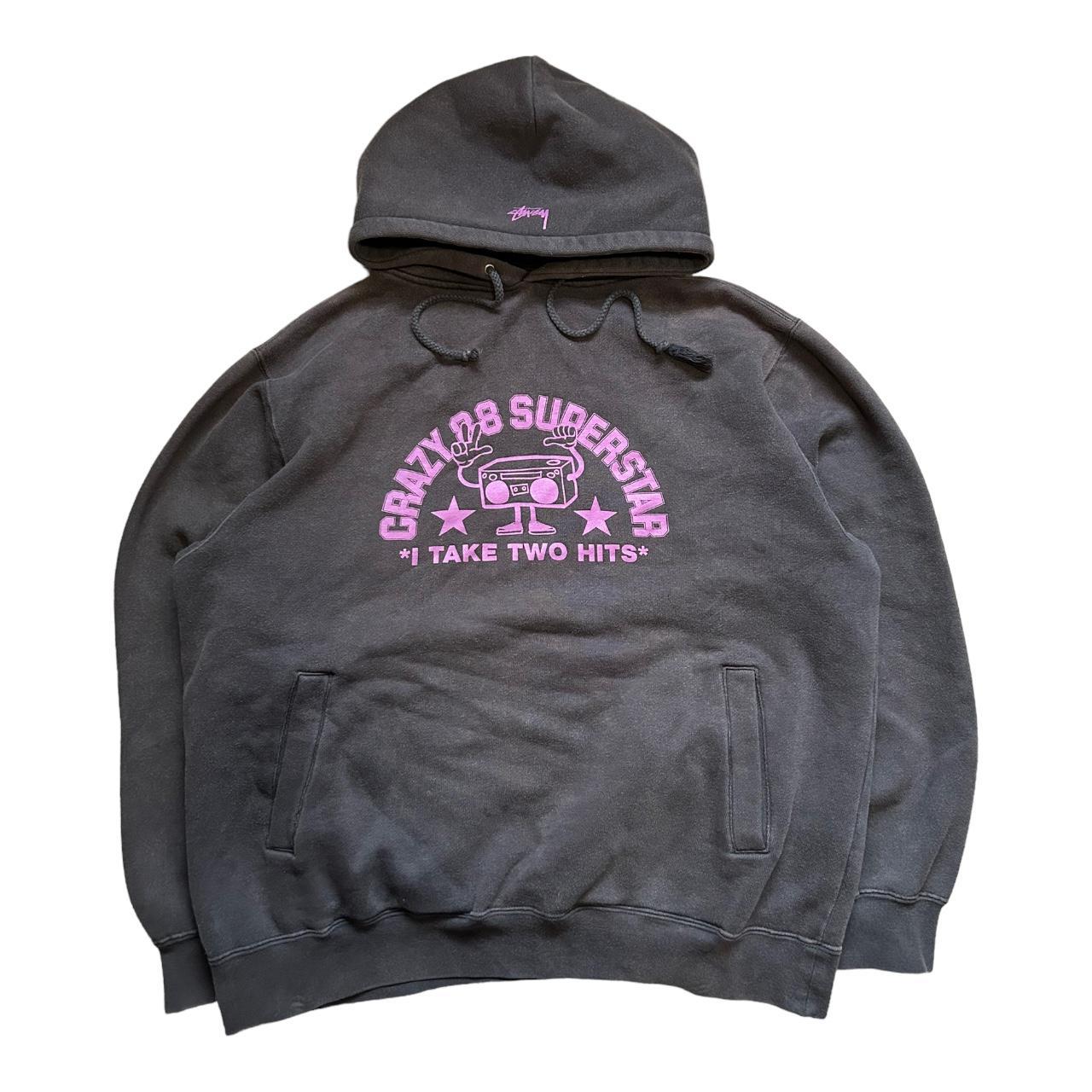 Vintage Stussy Hoodie Black / Purple Logo Size... - Depop