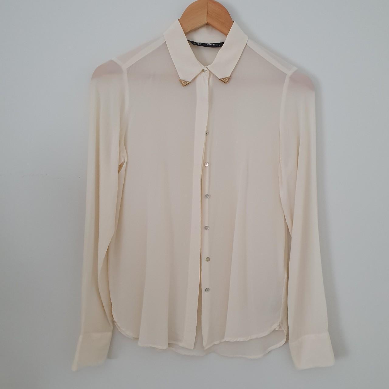 Zara silk button up long sleeved blouse size XS. -... - Depop