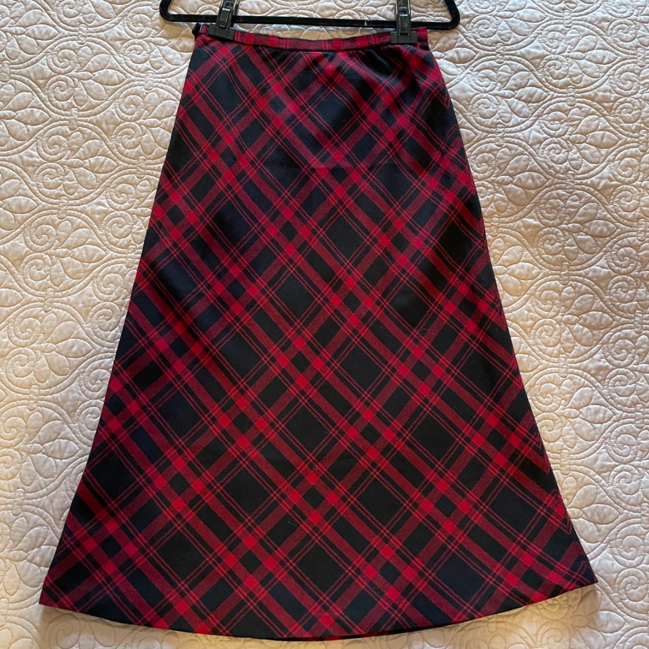 Charter Club Red and Black Plaid A-line Skirt. Fully... - Depop