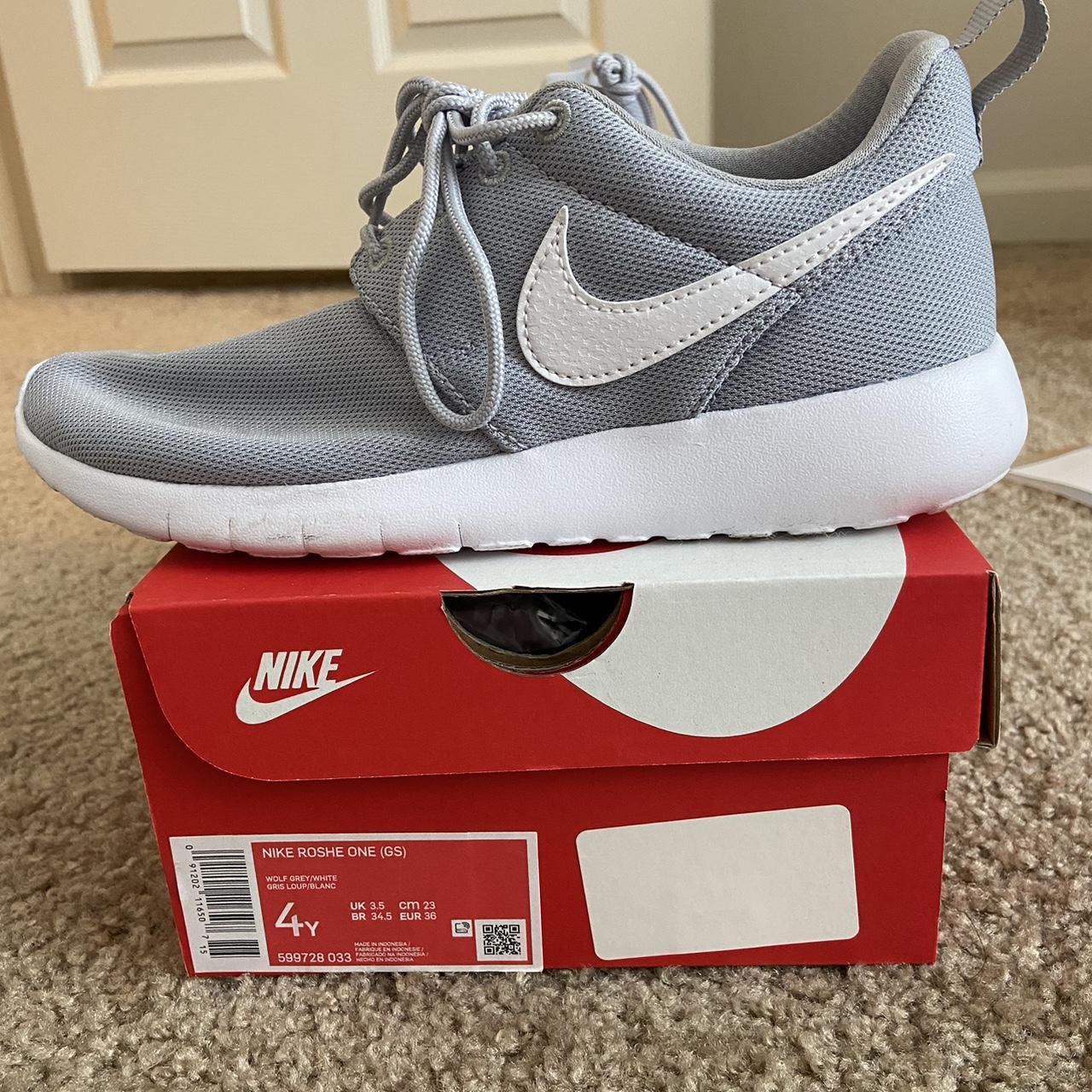 Nike Roshe Run grey and white trainers. Worn nicen Depop