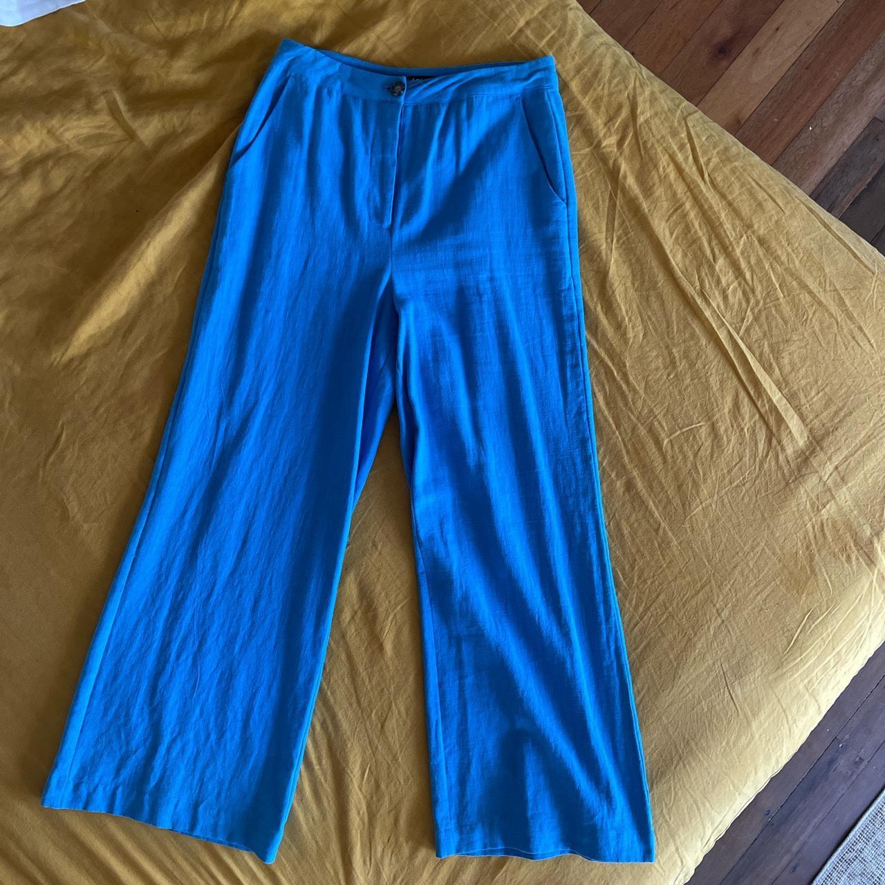 SPORTSGIRL Blue linen pants Flared leg Size 12... - Depop