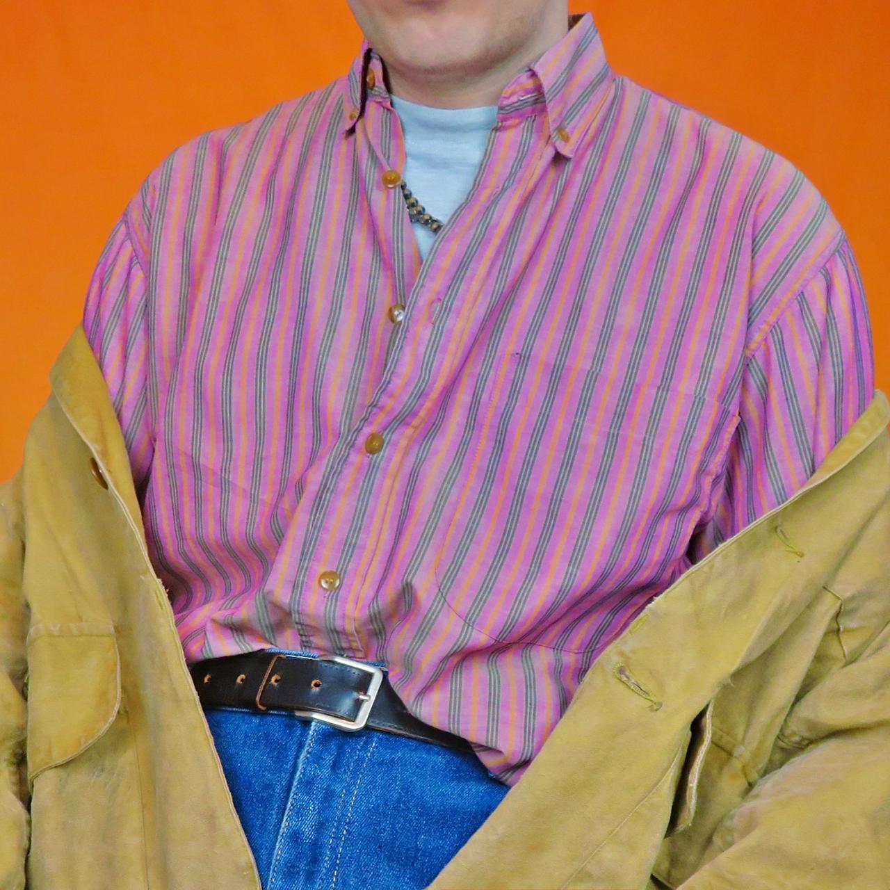 Vintage striped shirt in pink with multicoloured... - Depop