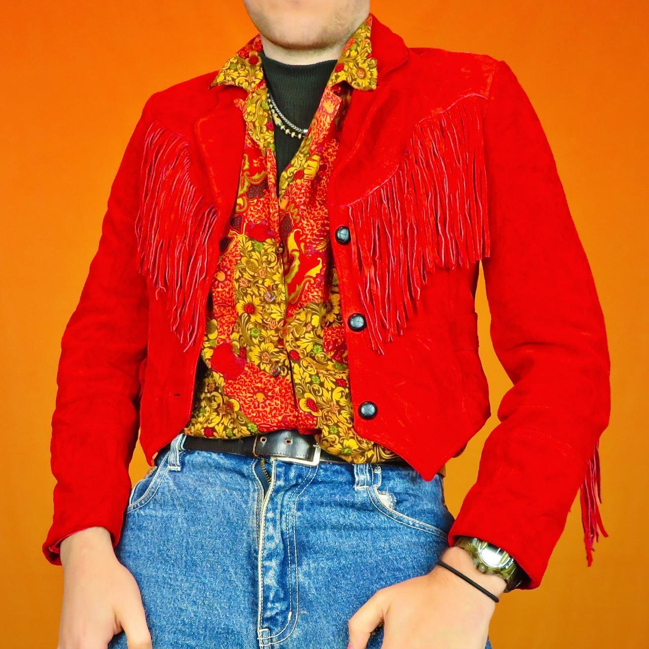 Vintage suede fringe jacket in red. Cropped blazer&hellip; - Depop