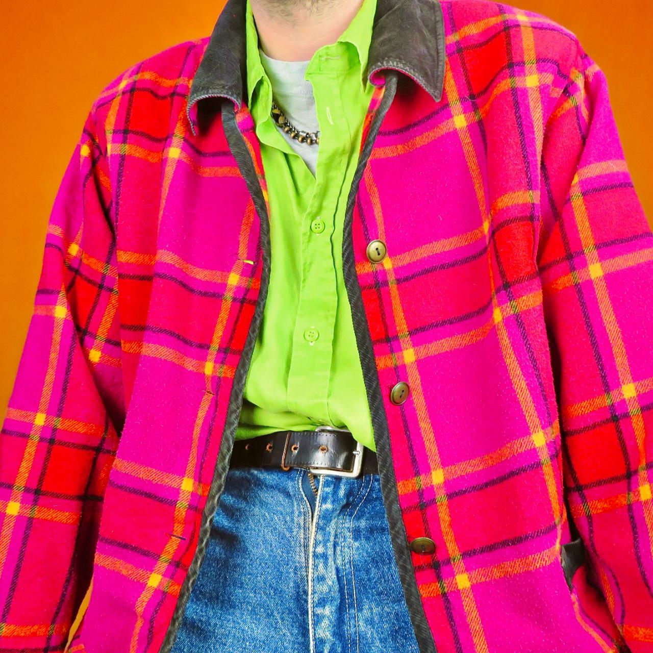 Vintage tartan jacket in pink with funky check... Depop