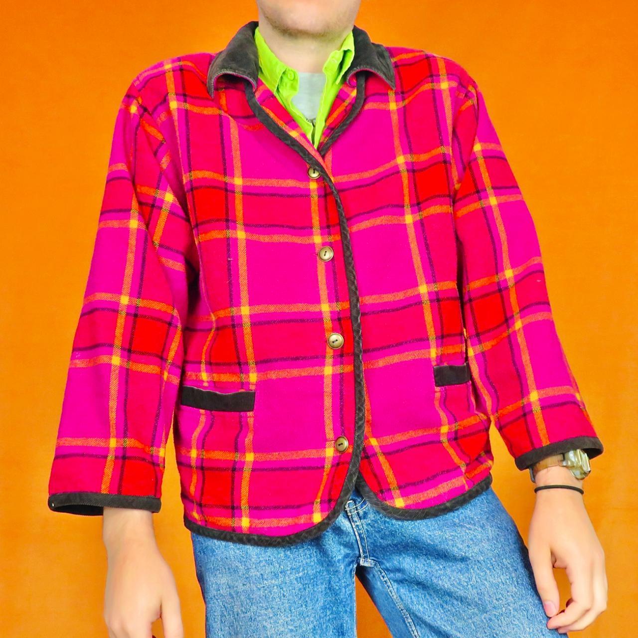 Vintage tartan jacket in pink with funky check... Depop