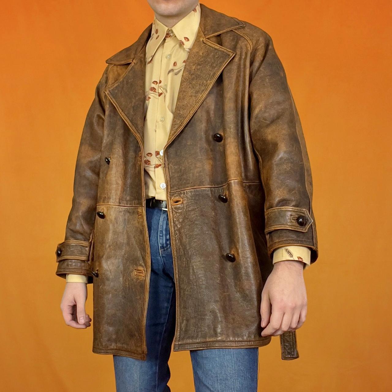 Vintage leather 2024 trench coat mens