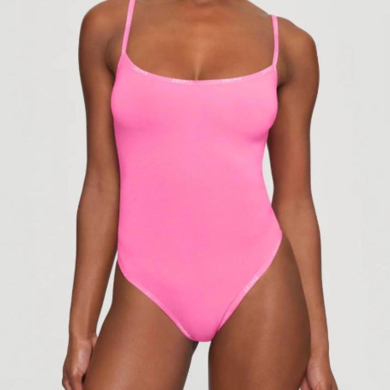 Skims Women's Pink Bodysuit -perfect condition, worn - Depop