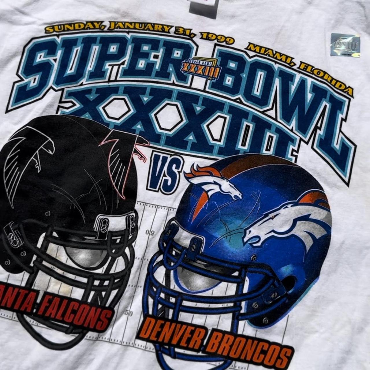 Vintage 1999 Super Bowl 33 T shirt Broncos Vs Falcons