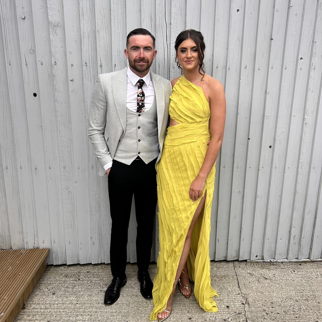 asos design fallen shoulder tux prom midi dress